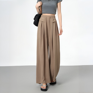Womens Wide Leg Pants Ice Silk or Pleated Casual Pants