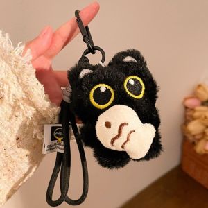 Cute Little Black Cat Bag Pendant Plush Doll Keychain Big-eyed Cat Plush Toy for Car or Backpack