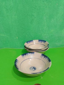 Set 5 tô loe phết xanh bằng sành 16 cm (350ml)