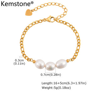 Kemstone Baroque dây ngọc trai Vòng đeo tay pháp Retro vàng bằng thép không gỉ kết thúc đồ trang sức thanh lịch quà tặng cho phụ nữ