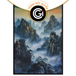 Tranh mặt trời mọc trên núi phong cảnh núi non hùng vĩ.Tranh treo tường dán tường phong thủy.CGI-897