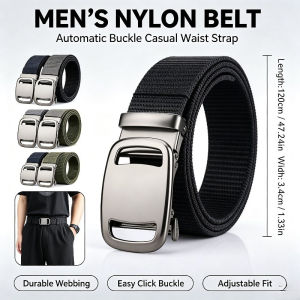 Men’s Nylon Belt Automatic Buckle Casual Waist Strap Adjustable Durable Webbing for Daily Outdoor