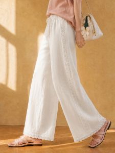 XIAOGULI Lyocell Linen Women Ankle Length Wide Leg Pants Breathable Strong Drape Lace Loose Fit Elegant Ladies Casual Trousers2026
