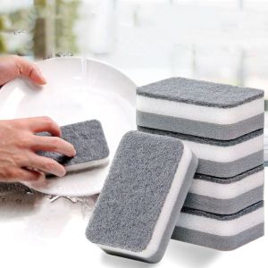 HUASHE 1/5Pcs สามชั้น ฟองน้ำล้างจาน แบบสองด้าน การขจัดสิ่งปนเปื้อน ผ้าเช็ดทำความสะอาด ทนทานต่อการใช้งาน เครื่องมือทำความสะอาดในครัวเรือน ฟองน้ำเมจิก