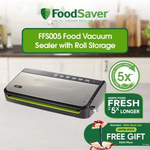 FoodSaver® FFS005 Stainless Steel Vacuum Sealer | Integrated Roll Storage & Cutter | Multi-Function Modes