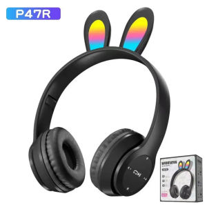 Cat Headphone Bluetooth Kids Foldable Cute Gaming Headset Wireless With Mic Headfon Led Light Support Aux / TF Card P47m