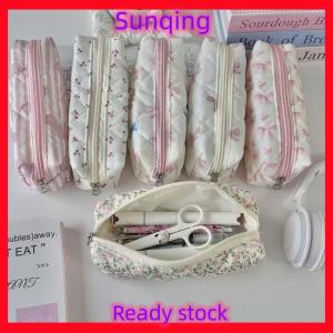 SQ Stationery [Flash Sale] Cute Butterfly Knot Cherry Blossoms Pencil Case Large Capacity Stationery Storage Bag Multifunctional Makeup Bag Stationery Box