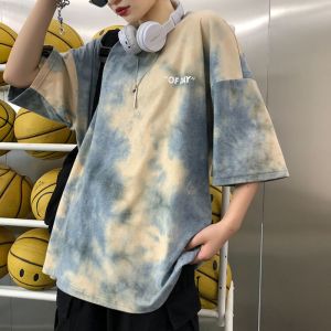 QZshop  สุดฮิต เสื้อยืดแฟชั่นคอกลมงานทรงโอเวอร์ไซซ์ ใหม่เท่ไม่เหมือนใคร งานมัดย้อมดีเทลสีพาสเทล สามารถสวมใส่ได้ทั้งหญิงและชายแต่งลวดลายมัดย้อม  ชอบสีไหนกดสั่งเลยน๊าา