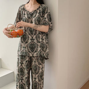 YOLO New Chinese Style Cotton Silk Pajamas Women Summer Fairy Spring And Summer New National Style Improved Hanfu Short-Sleeved Cotton Silk Home Clothes Suit