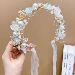 SHOPHOME- Mahkota Princess Bando Mutiara Bunga Cantik Bondu Korea Wanita Dewasa Anak Perempuan MHT03