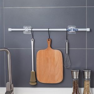 Adjustable Clear Acrylic Curtain Rod Bracket with Self-Adhesive Hooks Rod Holder