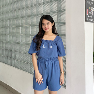 Setelan Wanita Atasan Baju Lengan Pendek Dan Celana Pendek Crinkle Airflow Korean Style Kekinian Terbaru Ootd Ovita Set by Clashe