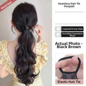 NBANLIKE Synthetic Big Wave Hair Band Korean Style Elegant Low Tie Ponytail Extensions Sweet Fluffy Curl Ponytail Wig for Women