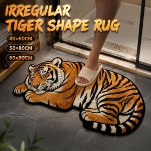 BHYJGD Diatomite Tiger Shape Rug Absorbent Non-slip Tiger Floor Mat Practical Durable Irregular Bath Rug Home Entrance Decor
