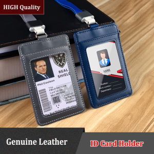 Fashion ID Holder Genuine Leather Subway bus card case staff Business Work Badge covers with lanyard