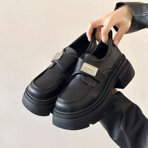 Ielgy Giày Lười Nữ Giày da nhỏ Đen Đế Dày Phong Cách Anh Quốc đa năng