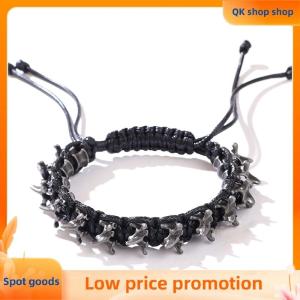 ✨QK shop✨ Punk Hip Hop Style Mens Handmade Woven Alloy Keel Bracelet Adjustable Size Hand Accessory