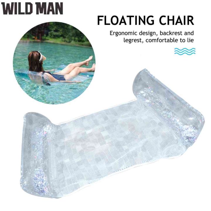 Sequins Water Hammock Transparent Inflatable Floating Row Portable Float  Lounger Air Mattress Foldable Floating Bed Chair Summer Beach Swimming Pool 