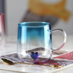 LUMINOU Trong suốt Ly thủy tinh gradient Trái tim tình yêu 3D 400mL Cốc cà phê thủy tinh  Công suất lớn Cặp đôi cốc Phụ kiện gia đình