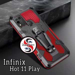 Case Infinix Hot 11 Play Casing Armor Belt Clip Kick Standing Cover Hardcase Robot