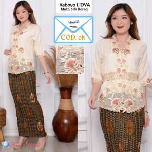 Atasan Kebaya Encim Modern Silky Korea Kombinasi Brokat Floy Bordir