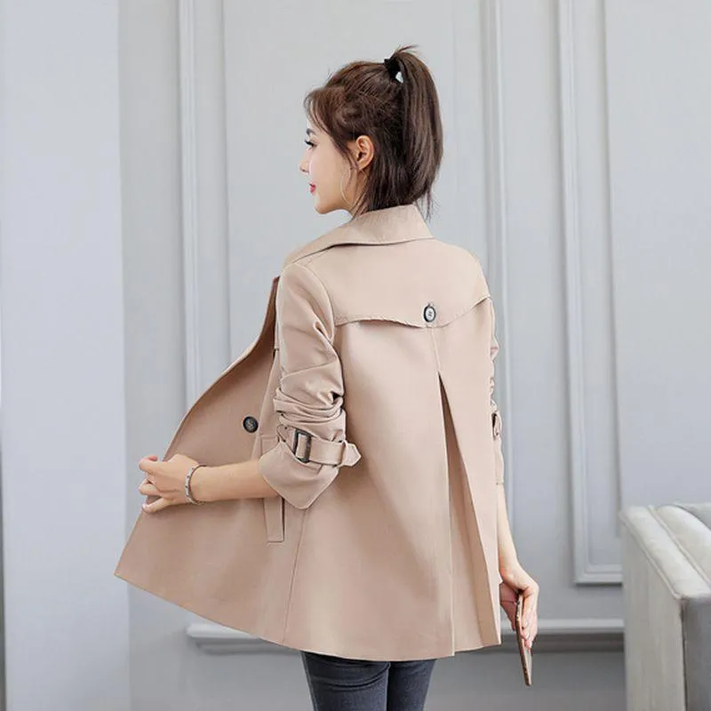 Women Trench Jacket Short Spring Autumn Winter Fashion Casual Elegant Slim  Loose Business Formal Office Work Windbreaker Coat Outwear Black Beige