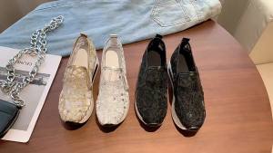 WomenS Summer Loafers Korean Style Lace Mesh White Shoes Casual Slip-On High Heels With Internal Height Increase Platform Shoes