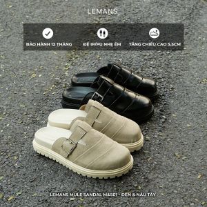 Dép Sục nam Tăng Chiều Cao LEMANS MULE SANDAL MS01.2 - Đen&Nâu đế 2 lớp cao 5.4cm mũ may 3 lớp da bò BH 1 năm
