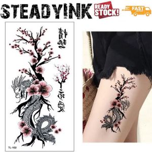 [𝚂𝚝𝚎𝚊𝚍𝚢𝙸𝙽𝙺] Lasting Tattoo Sticker Tatu Pelekat Waterproof | Dragon Sakura | Body Art Gift Makeup Carnival Festival