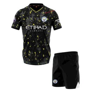 Quần áo đá banh Man City màu đen loang vải mè Hàn Quốc 2023-24 CÓ IN ẤN