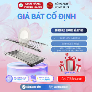 Giá bát cố định dạng chữ V Eurogold EP160 inox 304 lắp tủ bếp trên rộng 600mm 2 tầng úp bát đĩa