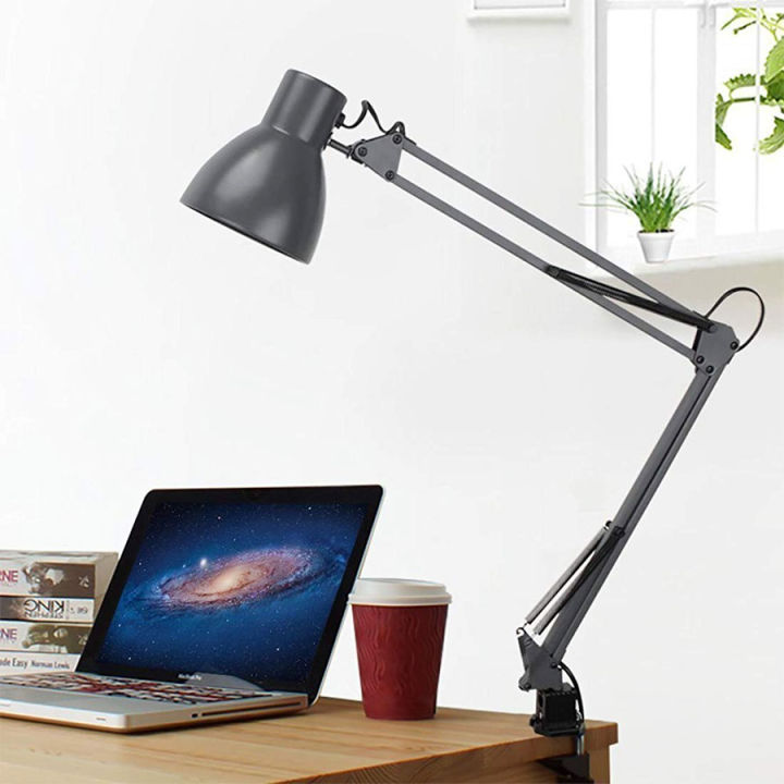 Simple Mart โคมไฟหนีบโต๊ะ ปรับระดับได้รอบทิศทาง สีดำ สีขาว รุ่น Table Reading lamp Adjustable with super long arm E27 MAX 60w with clip