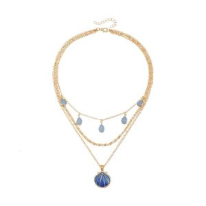Artisanal Ceramic Shell Drop Necklace Antique Blue Finish Layering Design Sturdy Alloy Collar Chain