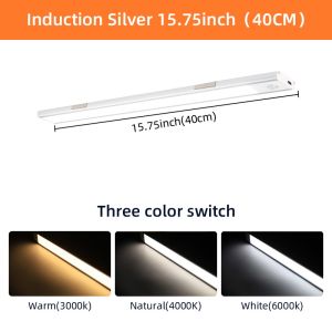 CHENBEN LED Siêu mỏng Cảm biến chuyển động Đèn tủ Thiết kế gắn vào Đèn ngủ 3 màu Bộ đếm ánh sáng USB Có thể sạc lại Đèn chiếu sáng tủ quần áo ba màu cho tủ quần áo Tủ sách Cầu thang Nhà bếp 20/30/40/60CM