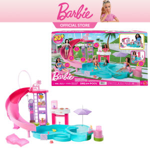 Barbie Dream Pool Playset with 6 Play Areas Including Slide & Bubbling Hot Tub Plus 20+ Accessories Like Pet Floaties & More