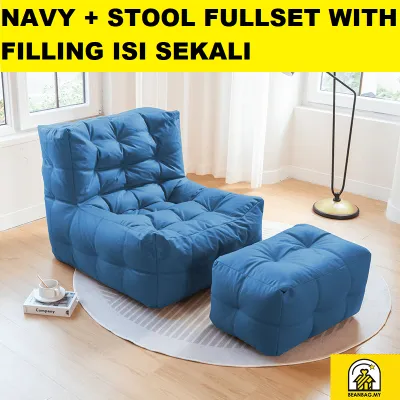 Beanbag.my™ Durable L-Shape Bean Bag Full Set With Filling (4.5kg) [Free Stool]