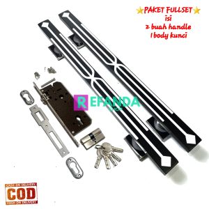 2buah gagang tarikan pegangan pintu lengkap slot rumah kunci untuk pintu depan dan kamar model daun pintu 1