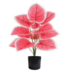Artificial Pink Leaves Faux Tropical Plant Simulated Bonsai Home Decor Office Bedroom Wedding Party Decor Realistic No Maintenance Multiple Styles
