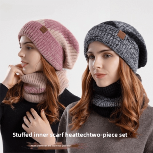 DRESSPLUS Thicken Winter Beanie Hat Scarf Set soft Stylish Design Thermal Knit Cap Hiking Fleece Lined Warm Wool Hat Women/men