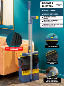 180° Rotating Broom & Dustpan Set with Comb Teeth | Foldable Standing Cleaning Tool|Rainbow Culture