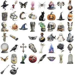 50Pieces Transparent Sticker Pack Witchcraft Watercolor Art Decals For Notebook Phone Case Bottle Customization