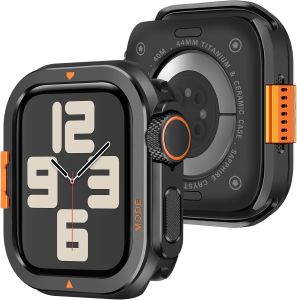 Amizee Metal Case Compatible with Watch SE 3/2/1 Series 6/5/4 44mm Case with Back Cover Rugged Bumper Cover for iWatch 44mm Black