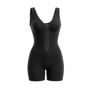 [Hottie Diary] Womens Black Wire-Free Shapewear Bodysuit – Front Hook Closure Stretch Curve-Enhancing Design Backless Comfort Smooth Fit Waist Support & Thigh-Length Shorts for Daily Wear Casual Outings Travel Gym & Outdoor Chic