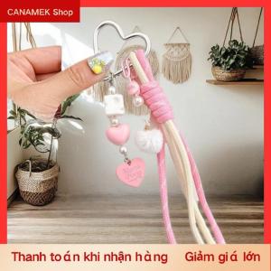 CS Dễ thương bện dây thừng tình yêu đính cườm Fluffy bóng Keychain Mặt dây chuyền Ba lô quyến rũ điện thoại chuỗi Túi treo Cô Gái Tự Làm Tình yêu khóa Keyring Quà Tặng