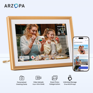 ARZOPA D10 Digital Picture Frame 10.1 Inch Smart WiFi Digital Photo Frame 32GB with 1280x800 IPS Touch Screen Auto-Rotate and Slideshow Share Photos Videos Music Alarm