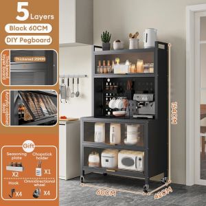 BMZAR 5-6Layers Kitchen Storage Cabinet Sideboard Cupboard Microwave Stand Cabon Steel Organizer With Pegboard Organizer & Wheelr