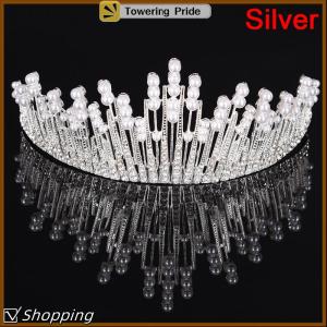 [Towering Pride] Phụ kiện tóc đính kim cương giả pha lê ngọc trai vương miện băng đô cô dâu đám cưới