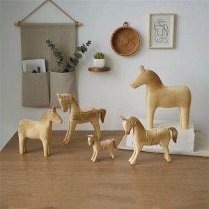 ZHAOCAIMAO DIY Drawing Wooden Horse Handmade Farmhouse Style Painting Horse Figure Animal Sculpture Carved Design Horse Ornament Home Decoration