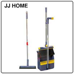 【JJ HOME】180° Rotating Broom & Dustpan Set with Comb Teeth | Foldable Standing Cleaning Tool