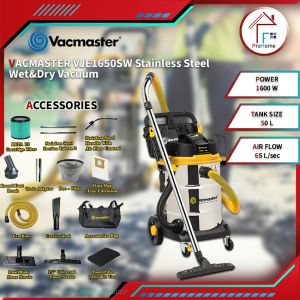 ProHome88 VACMASTER VJE1650SW 50L STAINLESS STEEL INDUSTRIAL GRADE CLASS L CERTIFIED HEPA 13 FILTRATION WET & DRY VACUUM